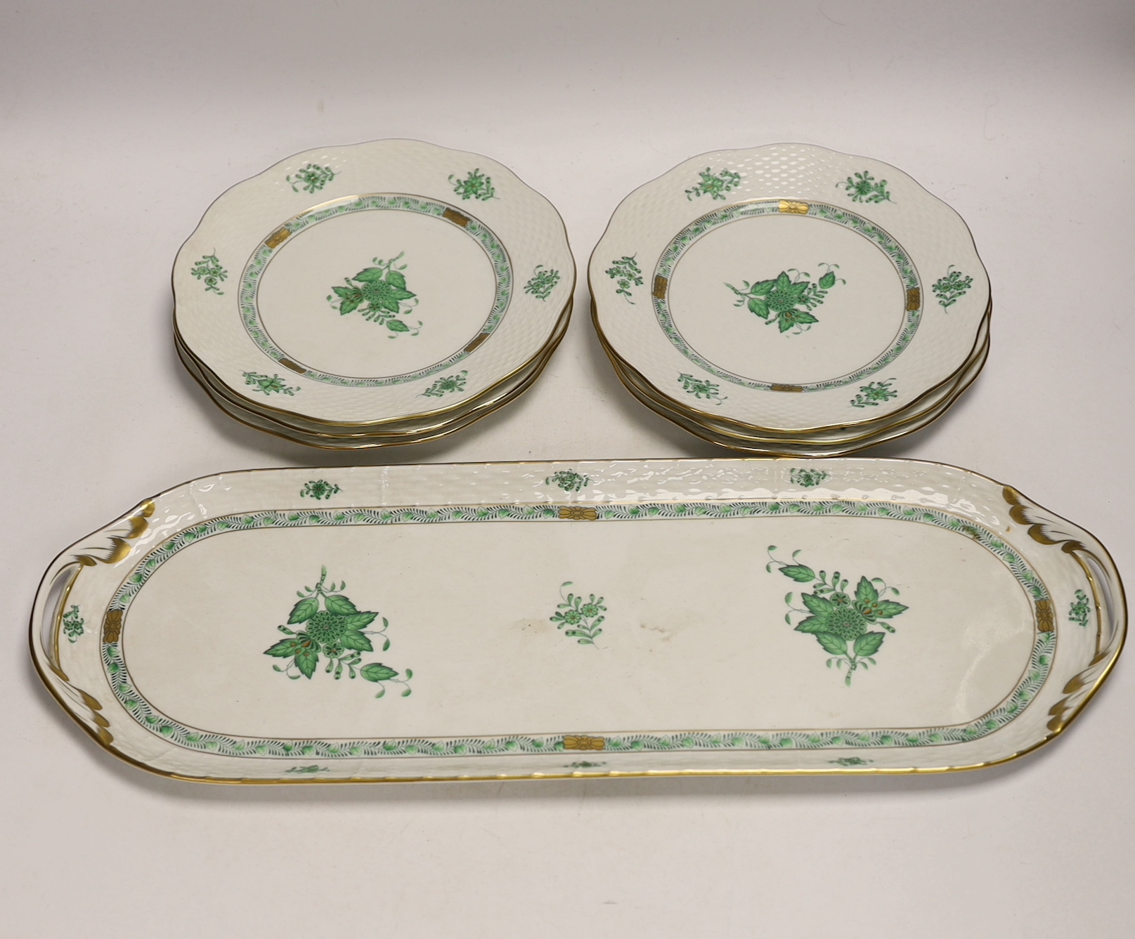 Six Herend plates and an entree tray